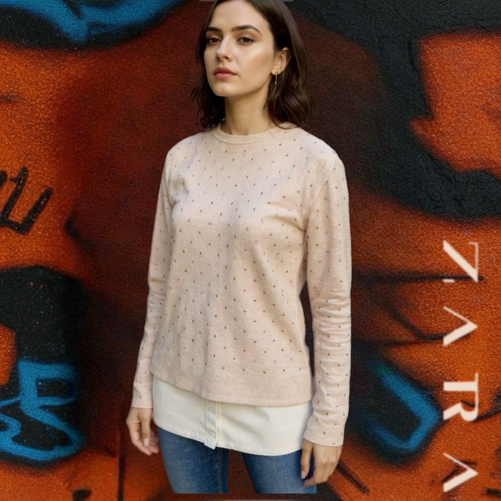 Zara Beige Women's Crew Neck Sweater